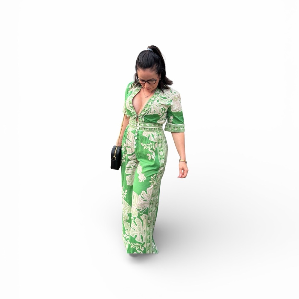 FARM Rio Green and Cream Floral Wide-Leg Jumpsuit - Picture 5 of 5
